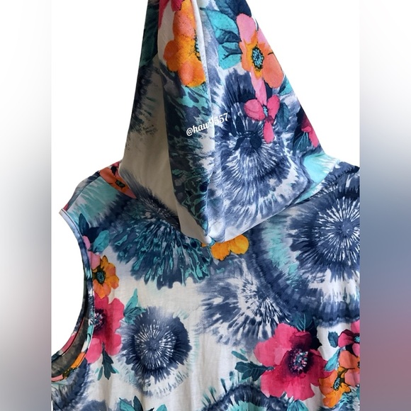 Glitzy Girlz Size 2XL Lavender Navy Blue Floral Print Tank Hoodie Sleeveless - Picture 7 of 7